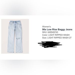 Abercrombie & Fitch Light Wash 90’s Baggy Low Rise Denim Jeans - Size 27 or 4R